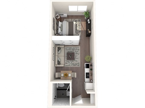 Floor plan for 1 bed, 1 bath, 343 sqft